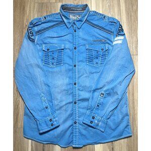 Roar Aviation Edition Eagle Long Sleeve Button Up Blue Shirt - Men Size 2XL